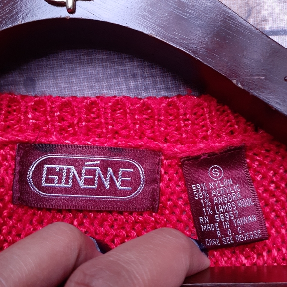 Firery flames red white suede knit vintage sweater - Picture 7 of 9